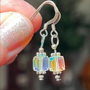 Vintage Aurora Borealis Iridescent Swarovski Crystal Sterling Silver Earrings